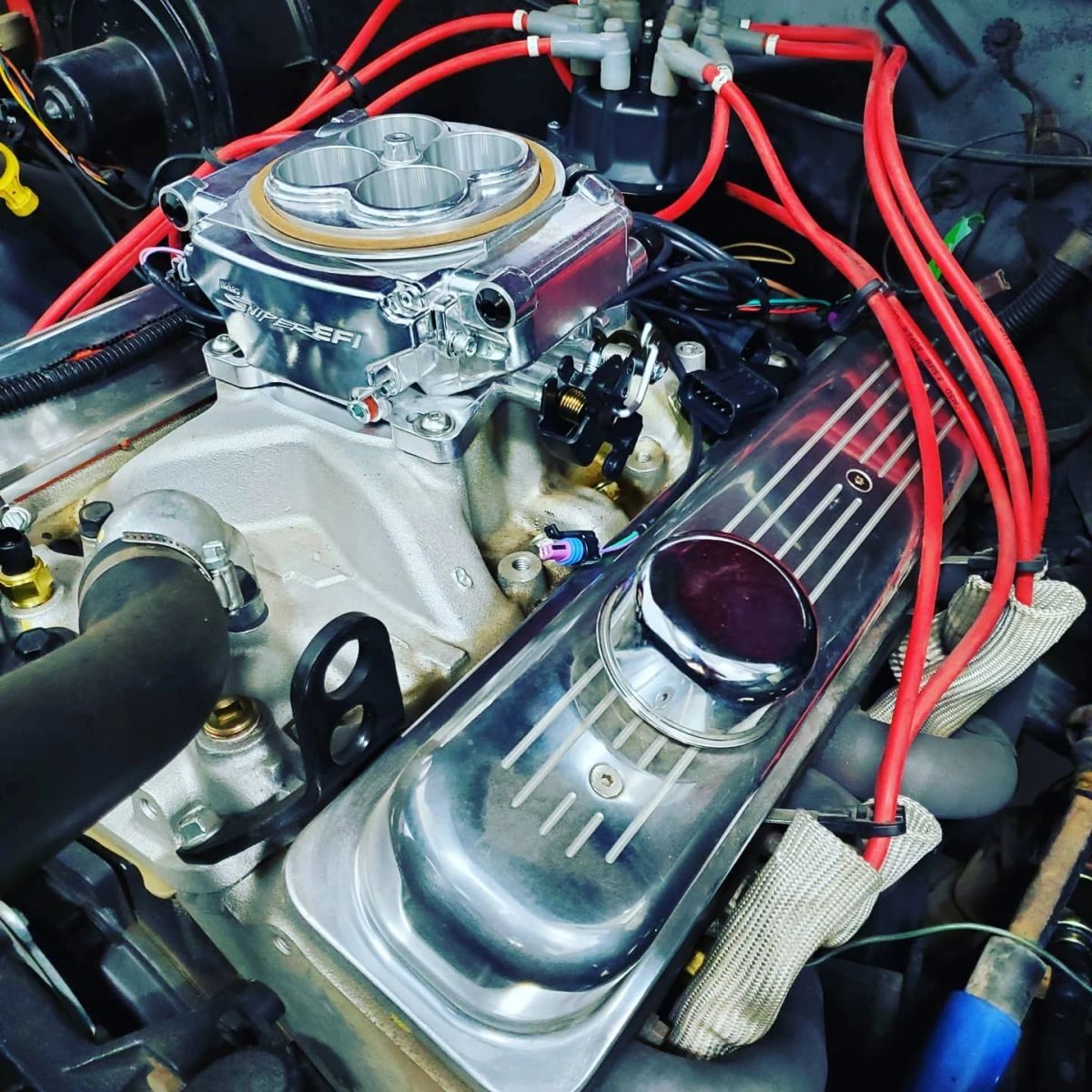 Engine bay work in the Camo Tow shop