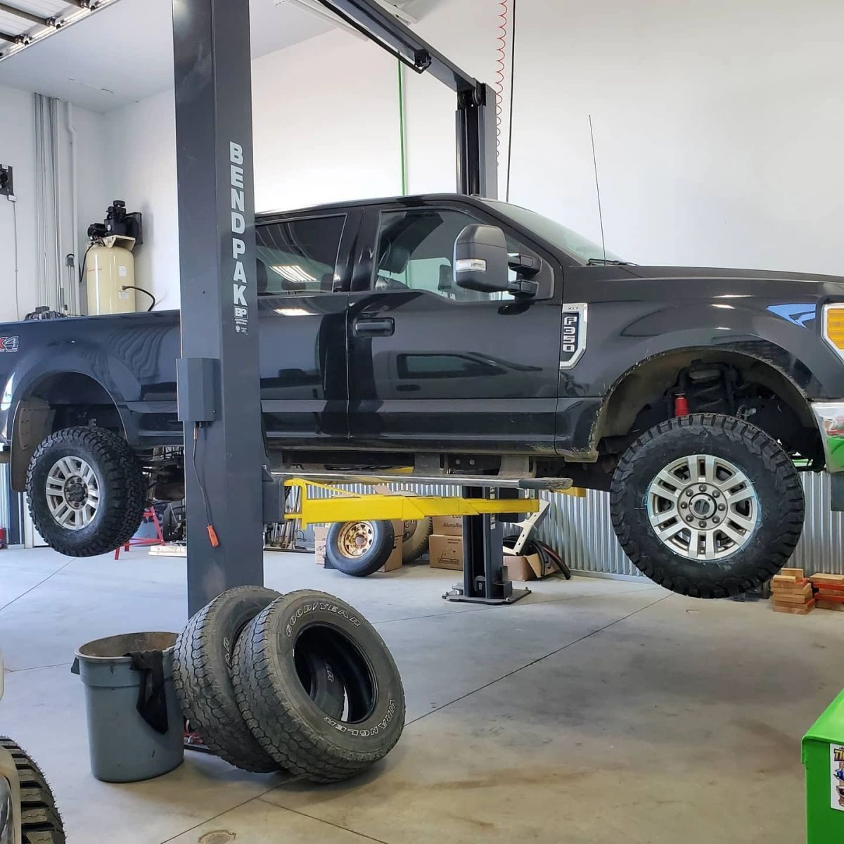 Lifted pickup on the hoist